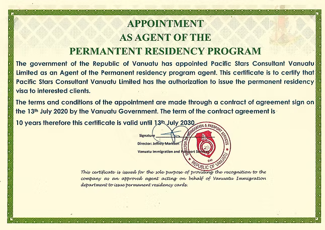 Legal Appointment Certificate for Permanent Residency Program